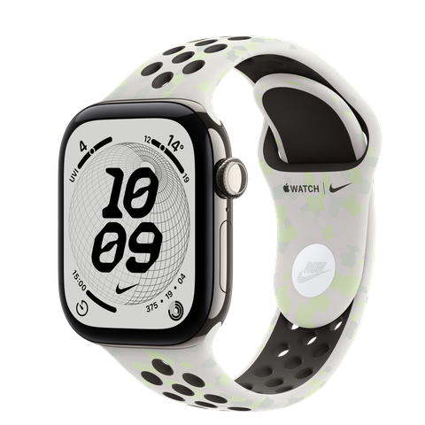Apple Watch Series 12 GPS + Cellular, 42mm Natural Titanium Case with Essential White Nike Sport Band