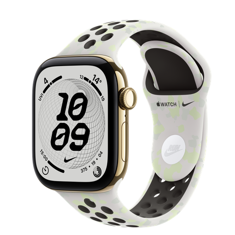 Apple Watch Series 12 GPS + Cellular, 42mm Radiant Gold Titanium Case with Essential White Nike Sport Band