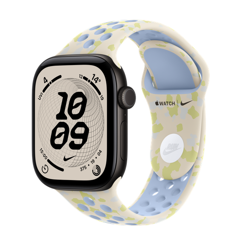 Apple Watch Series 12 GPS + Cellular, 42mm Black Aluminium Case with Chalk Calm Nike Sport Band