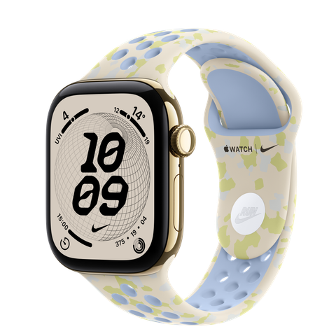 Apple Watch Series 12 GPS + Cellular, 42mm Radiant Gold Titanium Case with Chalk Calm Nike Sport Band