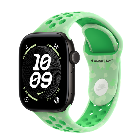 Apple Watch Series 12 GPS, 42mm Black Aluminium Case with Green Spark Nike Sport Band