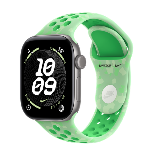 Apple Watch Series 12 GPS + Cellular, 42mm Space Grey Aluminium Case with Green Spark Nike Sport Band