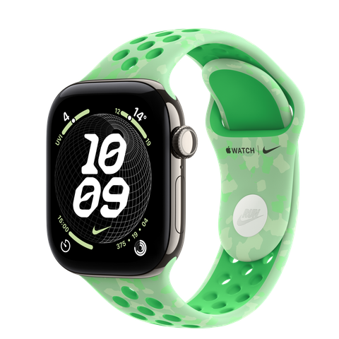 Apple Watch Series 12 GPS + Cellular, 42mm Natural Titanium Case with Green Spark Nike Sport Band
