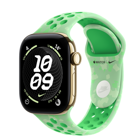 Apple Watch Series 12 GPS + Cellular, 42mm Radiant Gold Titanium Case with Green Spark Nike Sport Band