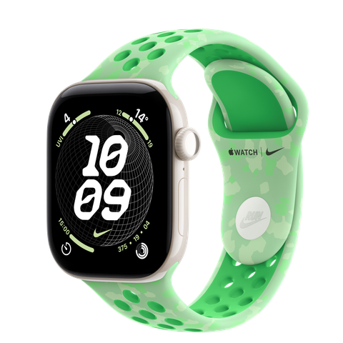 Apple Watch Series 12 GPS + Cellular, 42mm Pearl White Ceramic Case with Green Spark Nike Sport Band