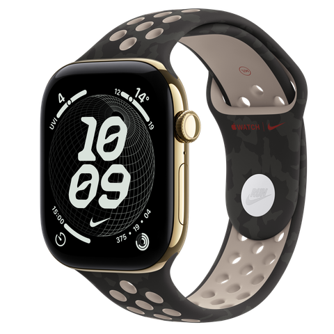 Apple Watch Series 12 GPS + Cellular, 46mm Radiant Gold Titanium Case with After Dark Black Nike Sport Band