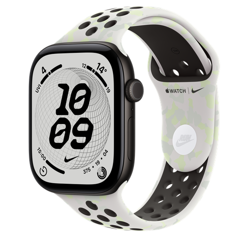 Apple Watch Series 12 GPS, 46mm Black Aluminium Case with Essential White Nike Sport Band