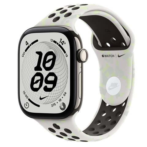 Apple Watch Series 12 GPS + Cellular, 46mm Natural Titanium Case with Essential White Nike Sport Band