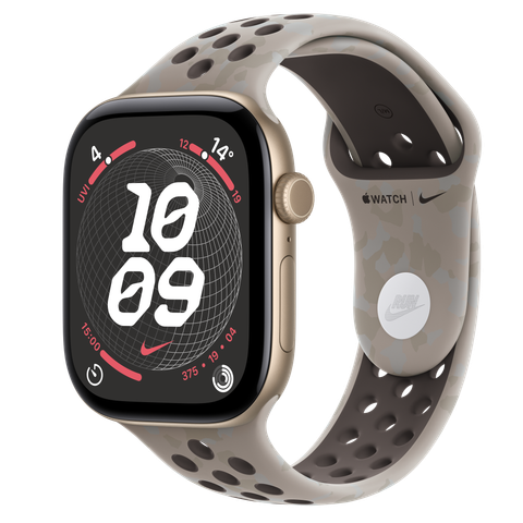 Apple Watch Series 12 GPS, 46mm Light Gold Aluminium Case with Pavement Grey Nike Sport Band