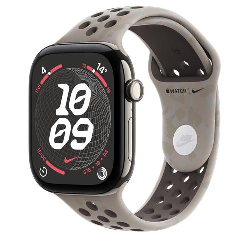 Apple Watch Series 12 GPS + Cellular, 46mm Natural Titanium Case with Pavement Grey Nike Sport Band