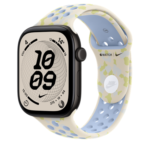 Apple Watch Series 12 GPS, 46mm Black Aluminium Case with Chalk Calm Nike Sport Band