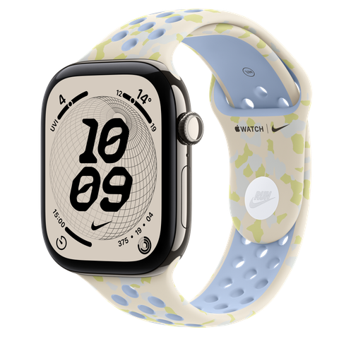 Apple Watch Series 12 GPS + Cellular, 46mm Natural Titanium Case with Chalk Calm Nike Sport Band