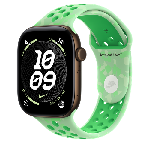 Apple Watch Series 12 GPS, 46mm Dark Bronze Aluminium Case with Green Spark Nike Sport Band