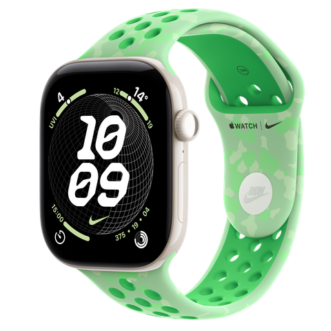 Apple Watch Series 12 GPS + Cellular, 46mm Pearl White Ceramic Case with Green Spark Nike Sport Band