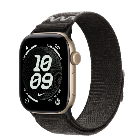 Apple Watch Series 12 GPS + Cellular, 42mm Light Gold Aluminium Case with After Dark Black Nike Sport Loop