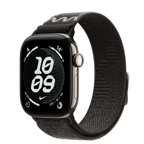 Apple Watch Series 12 GPS + Cellular, 42mm Natural Titanium Case with After Dark Black Nike Sport Loop