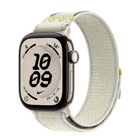 Apple Watch Series 12 GPS + Cellular, 42mm Natural Titanium Case with Chalk Calm Nike Sport Loop