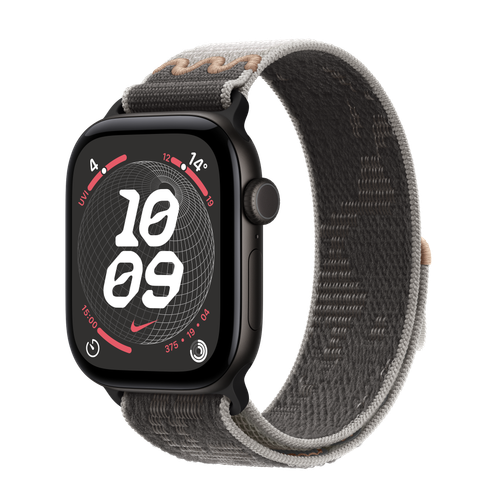 Apple Watch Series 12 GPS, 42mm Black Aluminium Case with Pavement Grey Nike Sport Loop