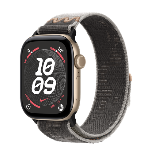 Apple Watch Series 12 GPS, 42mm Light Gold Aluminium Case with Pavement Grey Nike Sport Loop
