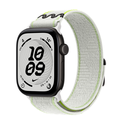 Apple Watch Series 12 GPS, 42mm Black Aluminium Case with Essential White Nike Sport Loop
