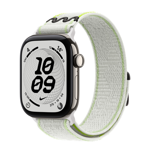 Apple Watch Series 12 GPS + Cellular, 42mm Natural Titanium Case with Essential White Nike Sport Loop