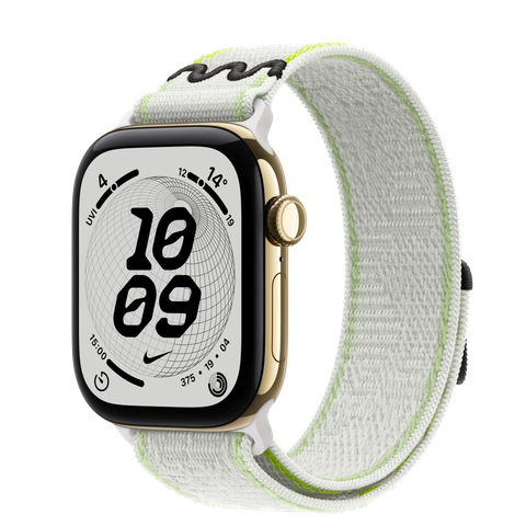 Apple Watch Series 12 GPS + Cellular, 42mm Radiant Gold Titanium Case with Essential White Nike Sport Loop