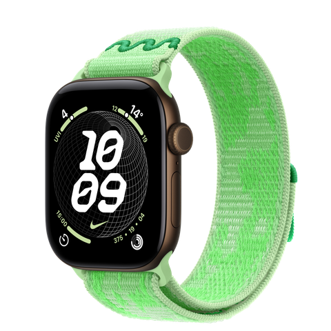 Apple Watch Series 12 GPS, 42mm Dark Bronze Aluminium Case with Green Spark Nike Sport Loop