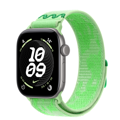 Apple Watch Series 12 GPS, 42mm Space Grey Aluminium Case with Green Spark Nike Sport Loop