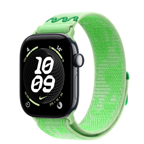 Apple Watch Series 12 GPS + Cellular, 42mm Night Blue Ceramic Case with Green Spark Nike Sport Loop