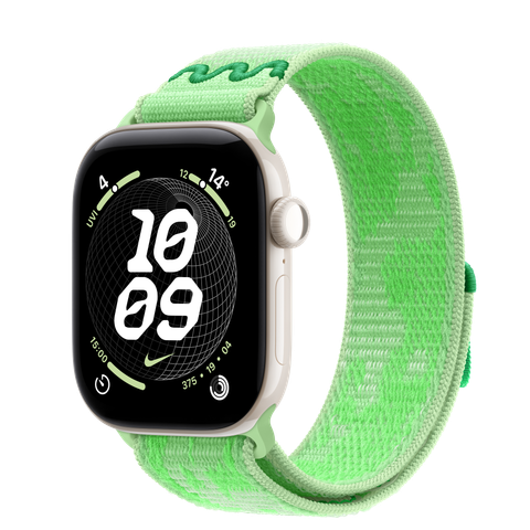 Apple Watch Series 12 GPS + Cellular, 42mm Pearl White Ceramic Case with Green Spark Nike Sport Loop