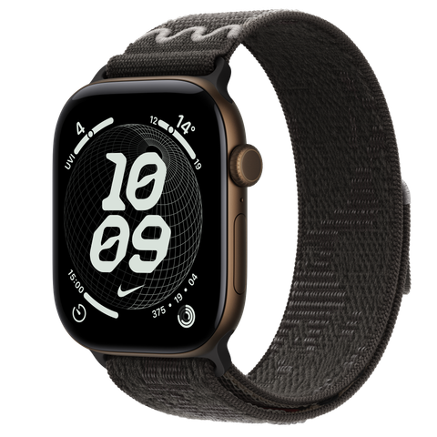 Apple Watch Series 12 GPS + Cellular, 46mm Dark Bronze Aluminium Case with After Dark Black Nike Sport Loop