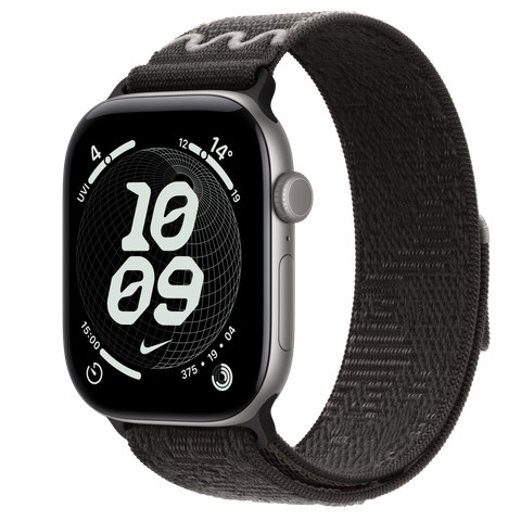 Apple Watch Series 12 GPS, 46mm Space Grey Aluminium Case with After Dark Black Nike Sport Loop