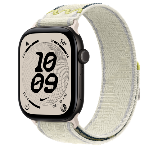 Apple Watch Series 12 GPS, 46mm Black Aluminium Case with Chalk Calm Nike Sport Loop