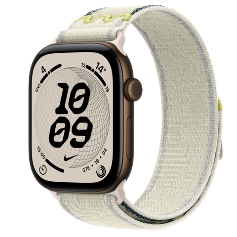 Apple Watch Series 12 GPS, 46mm Dark Bronze Aluminium Case with Chalk Calm Nike Sport Loop