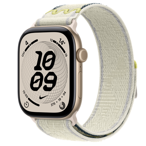 Apple Watch Series 12 GPS, 46mm Light Gold Aluminium Case with Chalk Calm Nike Sport Loop