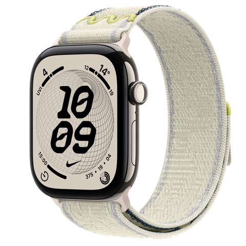 Apple Watch Series 12 GPS + Cellular, 46mm Natural Titanium Case with Chalk Calm Nike Sport Loop