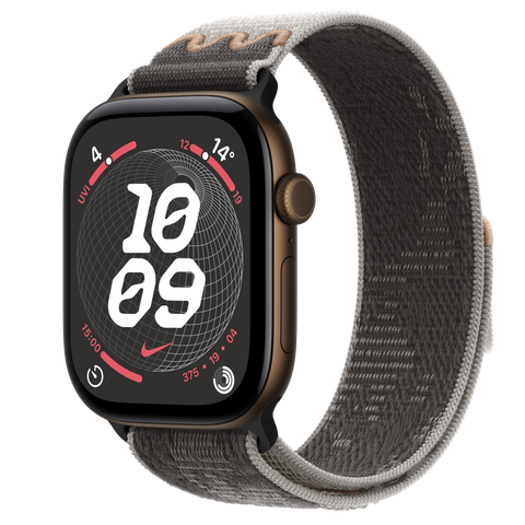 Apple Watch Series 12 GPS + Cellular, 46mm Dark Bronze Aluminium Case with Pavement Grey Nike Sport Loop