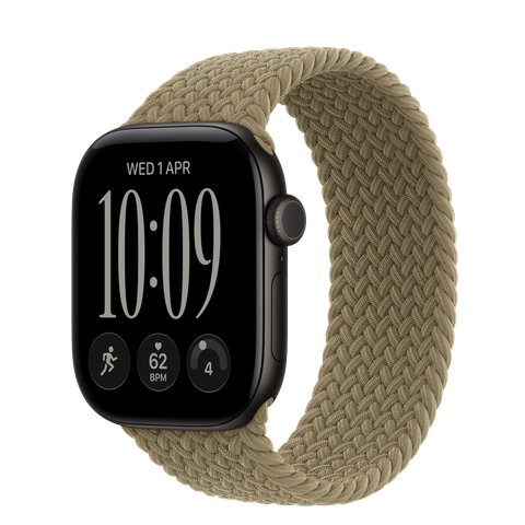 Apple Watch Series 12 GPS + Cellular, 42mm Black Aluminium Case with Olive Braided Solo Loop