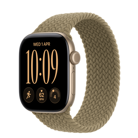Apple Watch Series 12 GPS + Cellular, 42mm Light Gold Aluminium Case with Olive Braided Solo Loop