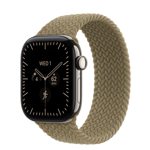 Apple Watch Series 12 GPS + Cellular, 42mm Natural Titanium Case with Olive Braided Solo Loop