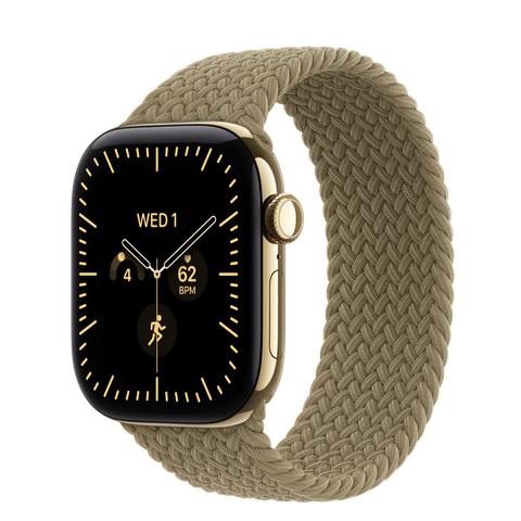 Apple Watch Series 12 GPS + Cellular, 42mm Radiant Gold Titanium Case with Olive Braided Solo Loop
