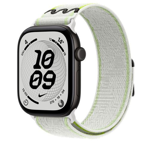 Apple Watch Series 12 GPS + Cellular, 46mm Black Aluminium Case with Essential White Nike Sport Loop