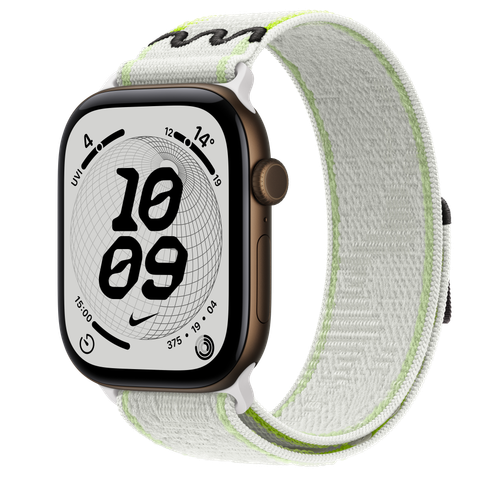 Apple Watch Series 12 GPS, 46mm Dark Bronze Aluminium Case with Essential White Nike Sport Loop
