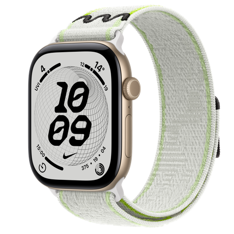Apple Watch Series 12 GPS, 46mm Light Gold Aluminium Case with Essential White Nike Sport Loop