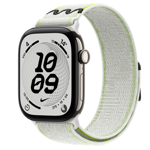 Apple Watch Series 12 GPS + Cellular, 46mm Natural Titanium Case with Essential White Nike Sport Loop