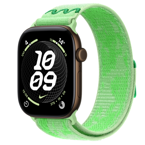 Apple Watch Series 12 GPS + Cellular, 46mm Dark Bronze Aluminium Case with Green Spark Nike Sport Loop