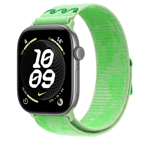 Apple Watch Series 12 GPS, 46mm Space Grey Aluminium Case with Green Spark Nike Sport Loop
