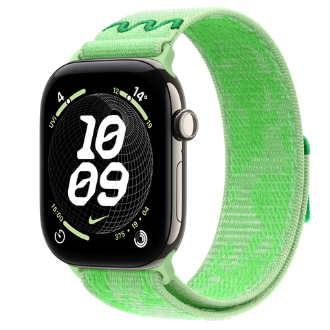Apple Watch Series 12 GPS + Cellular, 46mm Natural Titanium Case with Green Spark Nike Sport Loop