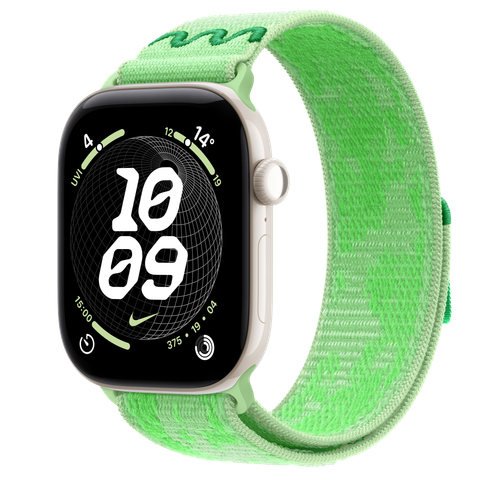 Apple Watch Series 12 GPS + Cellular, 46mm Pearl White Ceramic Case with Green Spark Nike Sport Loop