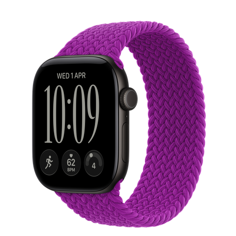 Apple Watch Series 12 GPS + Cellular, 42mm Black Aluminium Case with Magenta Braided Solo Loop